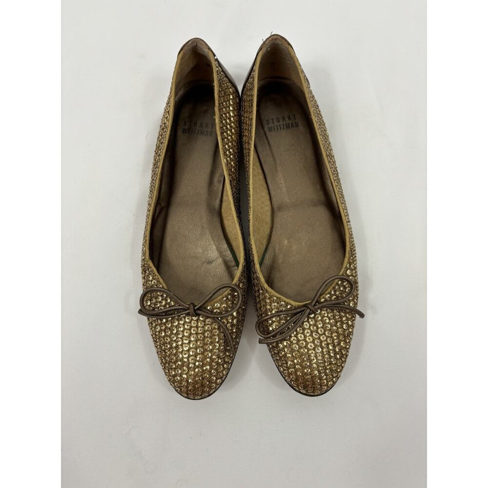 Stuart Weitzman Casino Sequin Ballet Flats Gold 7.5 M Bows